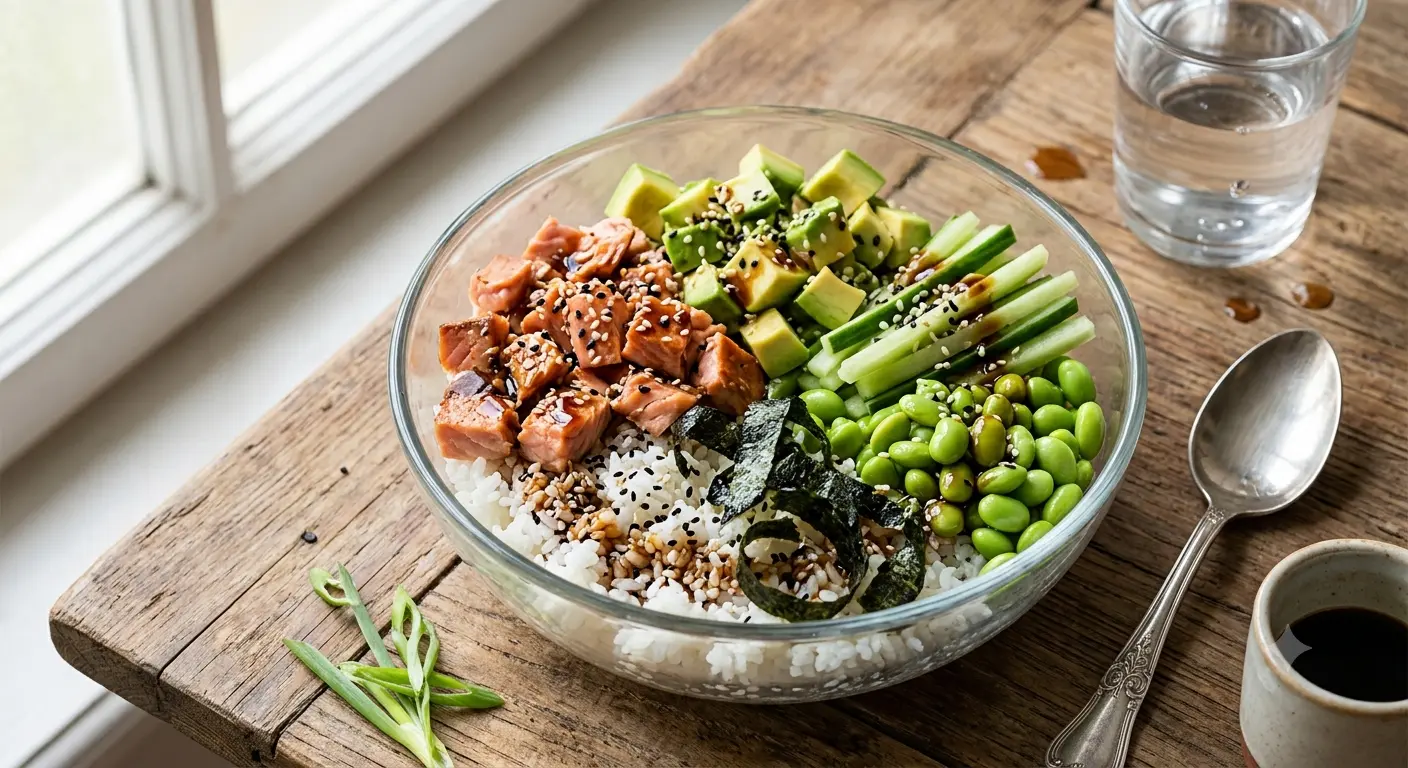 Poke bowl s uzeným lososem